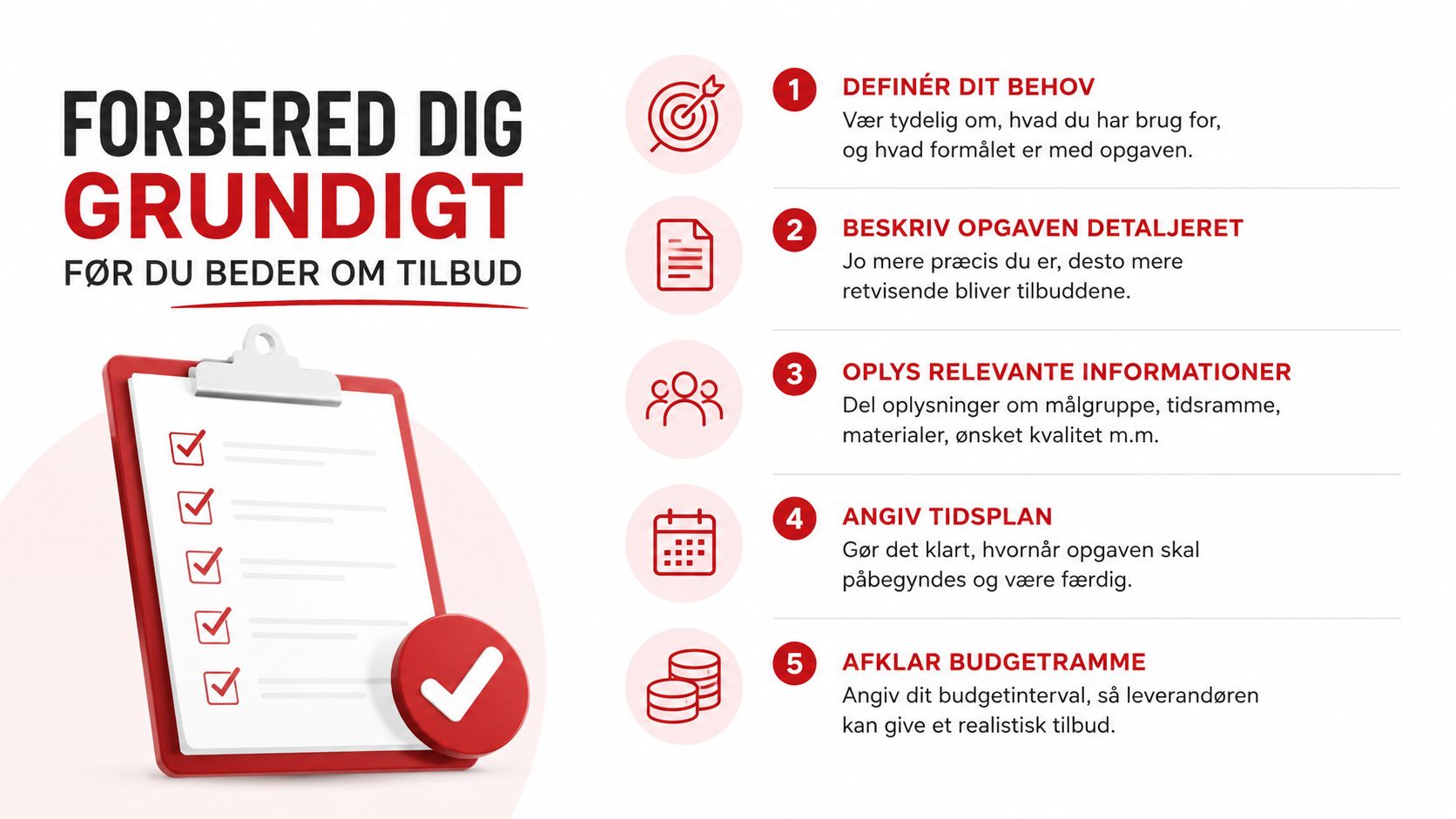 En guide i fem trin til at forberede sig grundigt, før man anmoder om et erhvervstilbud.